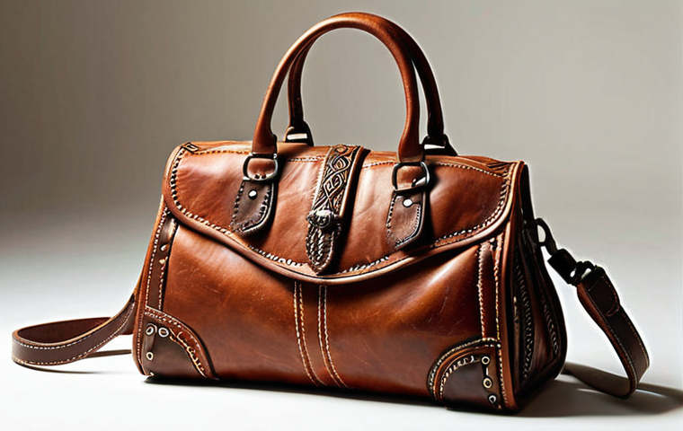 **  "Upcycled leather handbag made from an old leather skirt, displayed prominently.  Fashionable and unique, with visible stitching and details.  Bright, inviting studio lighting."

**