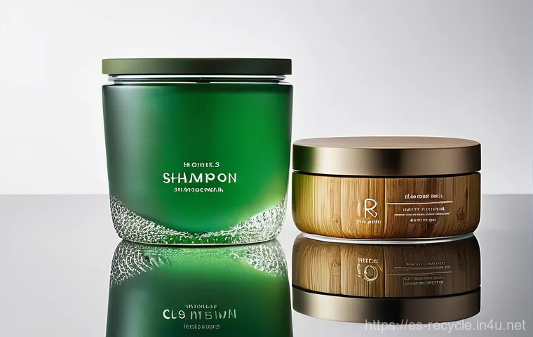 재활용 가능한 화장품 용기 - **Sustainable Beauty Ritual: The Refill Moment**
    A close-up, high-angle shot focusing on elegant...