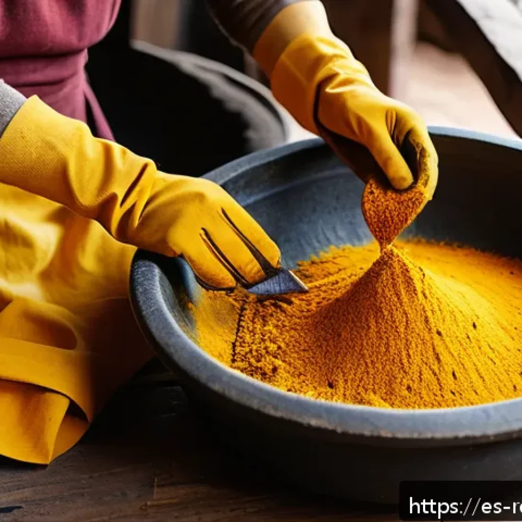 천연 염색 방법 - A vibrant artisanal workshop scene featuring a woman wearing modest, comfortable clothing and gloves...